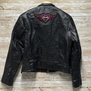 Hot Leathers Black Motorcycle Jacket Size L Harley Davidson Logo On Back